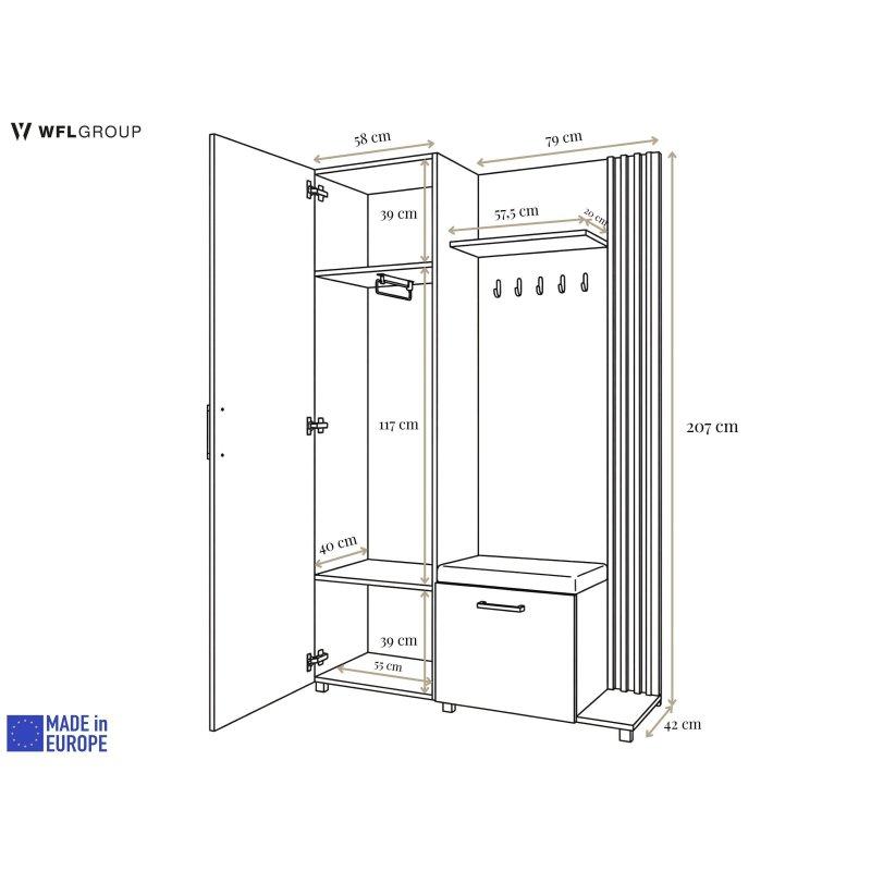 Çıtalı Aynalı Oturaklı Ahşap Portmanto Vestiyer Seti - 137x207 cm - 159298
