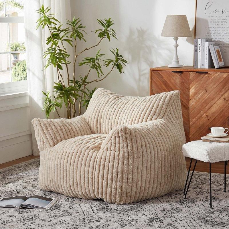 Çizgili Suni Kürk Sırtlıklı ve Kolçaklı Memory Foam Puf Koltuk - 115x100 cm - 157453