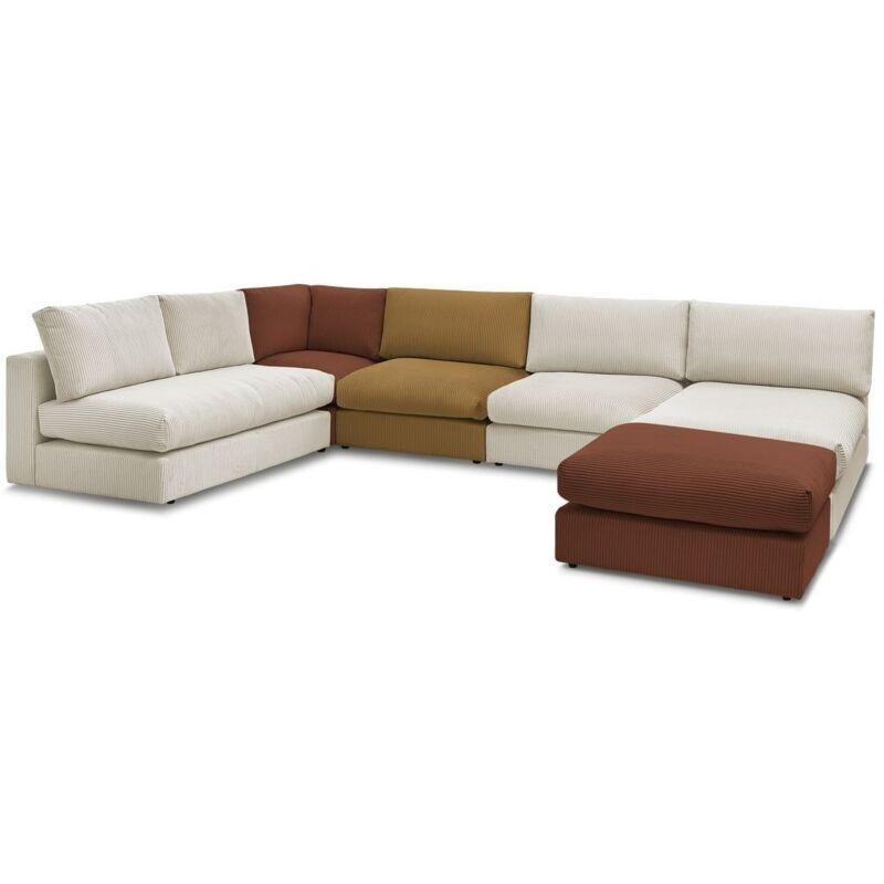 Çok Renkli Fitilli Kadife Modüler Puflu Köşe Koltuk Takımı - 218x145 cm - 153824