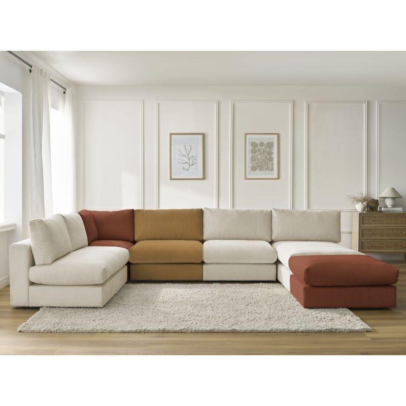 Çok Renkli Fitilli Kadife Modüler Puflu Köşe Koltuk Takımı - 218x145 cm - 153824