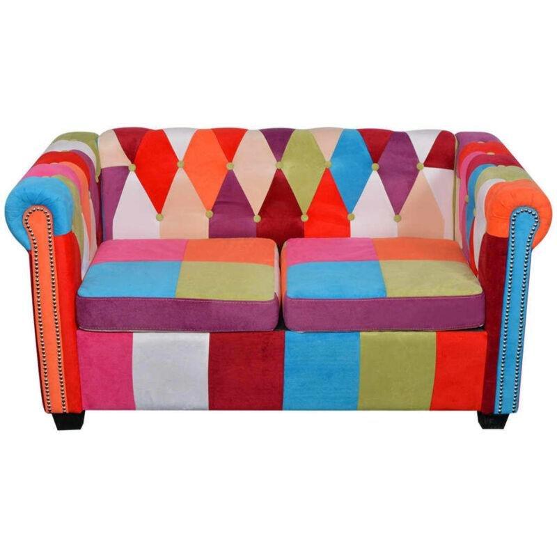 Çok Renkli Kumaş Düğmeli Chesterfield İkili Koltuk - 146 cm - 152694