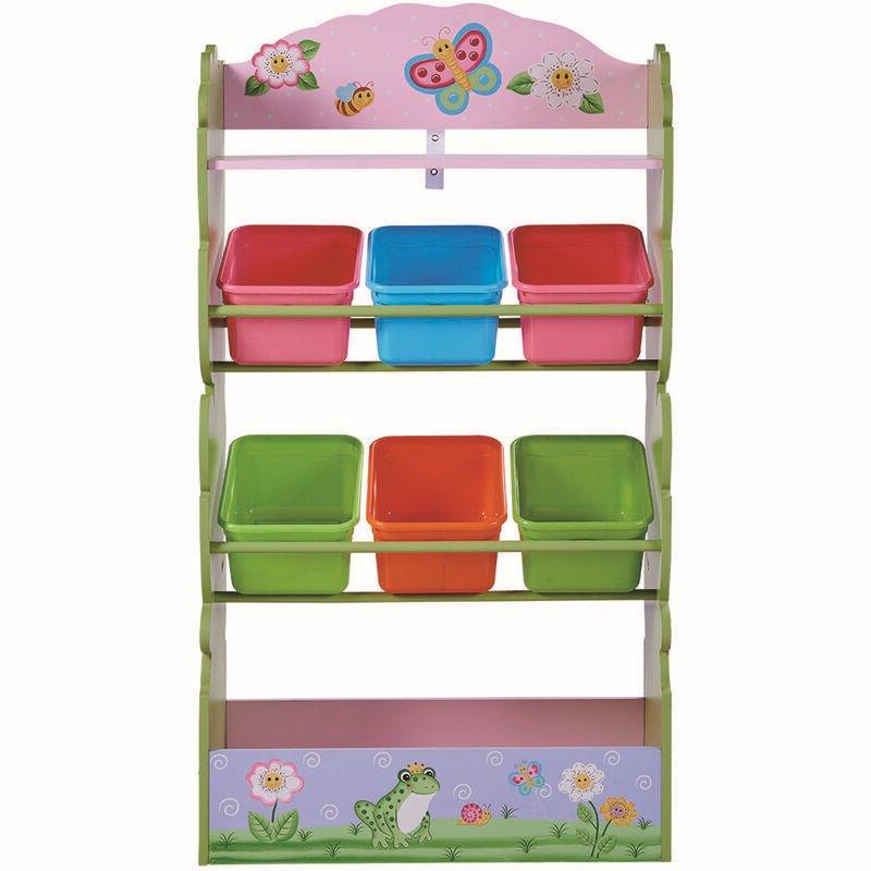 Çok Renkli MDF Büyülü Bahçe Temalı Sepetli Oyuncak Dolabı - 61x28x113 cm - 150730