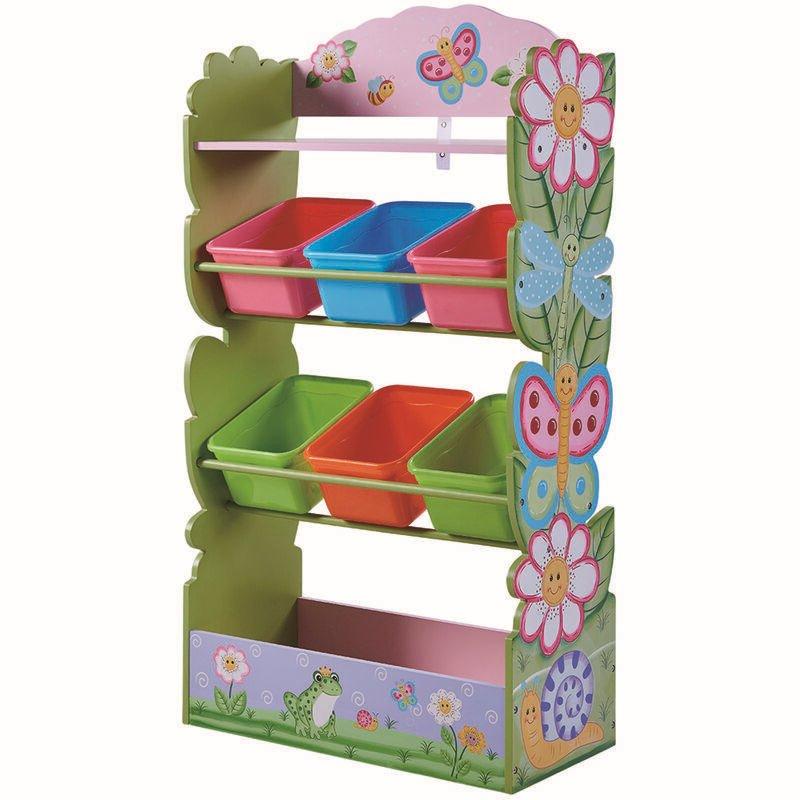 Çok Renkli MDF Büyülü Bahçe Temalı Sepetli Oyuncak Dolabı - 61x28x113 cm - 150730
