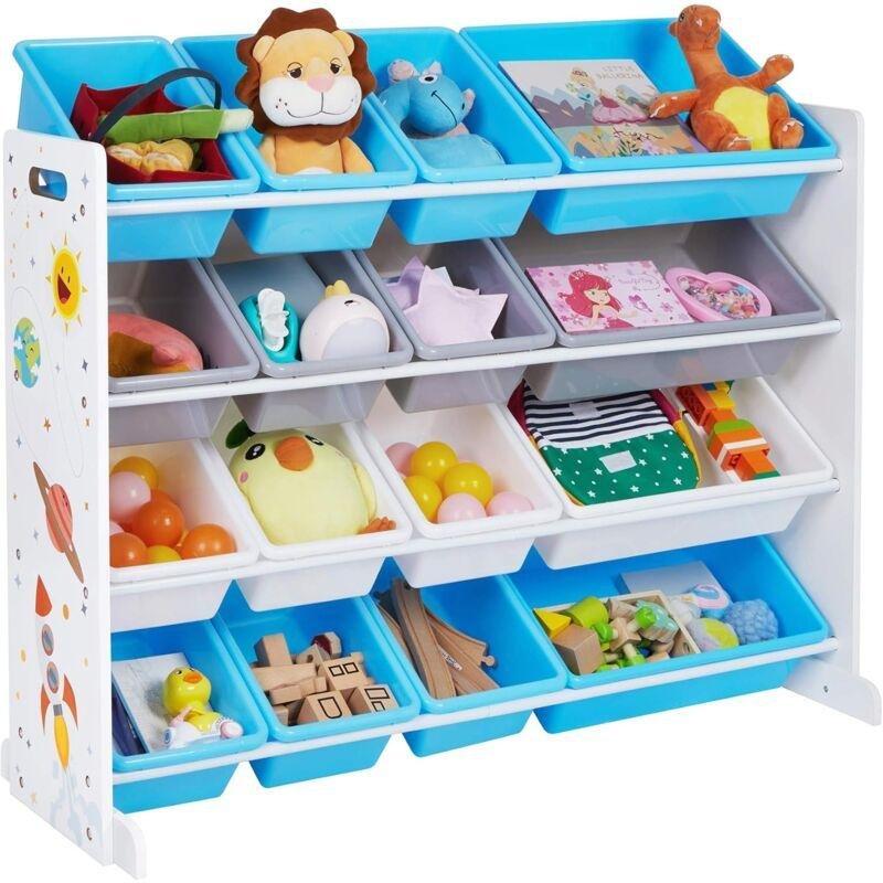 Çok Renkli MDF ve Plastik 16 Sepetli Uzay Temalı Oyuncak Dolabı - 106x27x78 cm - 150951