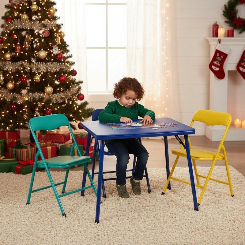 Çok Renkli Metal Plastik Katlanır 5 Parça Çocuk Masa Sandalye Seti - 146676