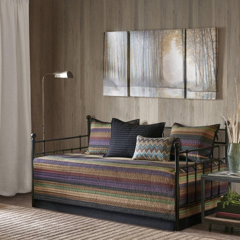Çok Renkli Mikrofiber Çift Taraflı 6 Parça Daybed Karyola Örtü Seti - 100x191 cm - 142711