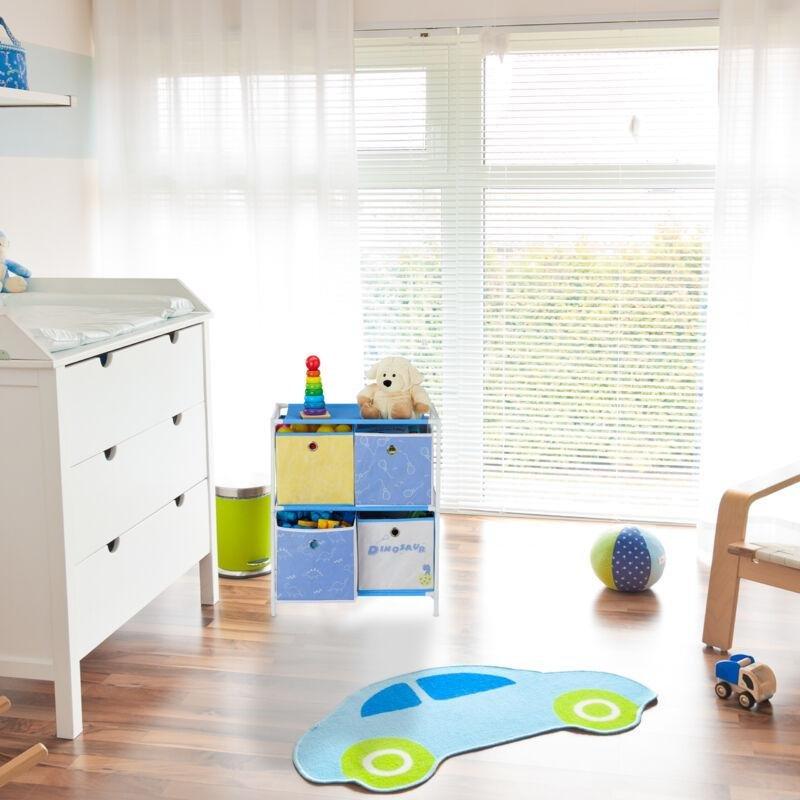 Çok Renkli Plastik Dinozor Desenli 3 Kumaş Sepetli Oyuncak Dolabı - 89x28x30 cm - 150686