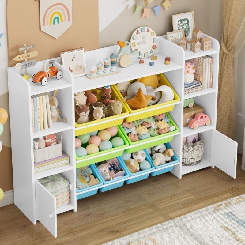 Çok Renkli Plastik Sepetli Raflı ve Dolaplı Oyuncak Dolabı - 139x30x95 cm - 150606