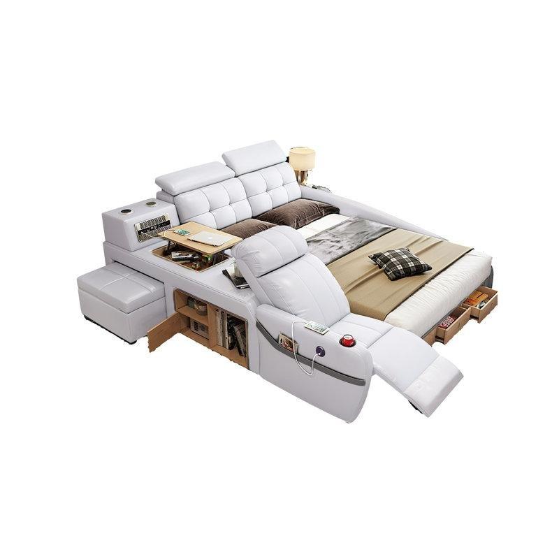 Deri Döşemeli Masif Ahşap Masajlı ve Bluetooth Hoparlörlü Akıllı Karyola - 223x239 cm - 142267