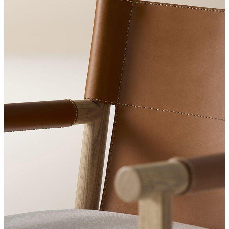Deri Sırtlıklı Masif Dişbudak Ahşap Kolçaklı Sandalye - 60x57x81 cm - 147270