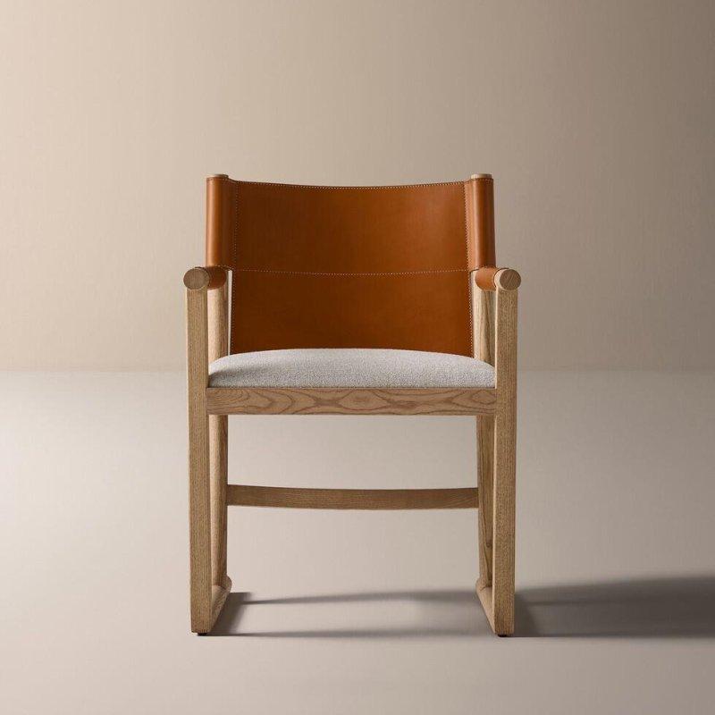 Deri Sırtlıklı Masif Dişbudak Ahşap Kolçaklı Sandalye - 60x57x81 cm - 147270