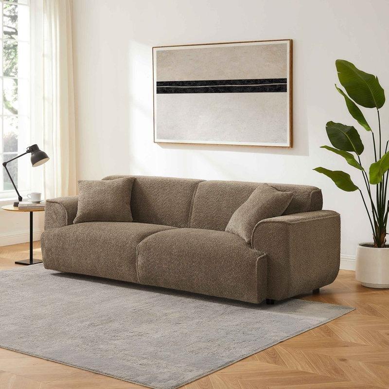 Deve Tüyü Buklet Kumaş Yuvarlak Kolçaklı Üç Kişilik Koltuk - 232 cm - 151627