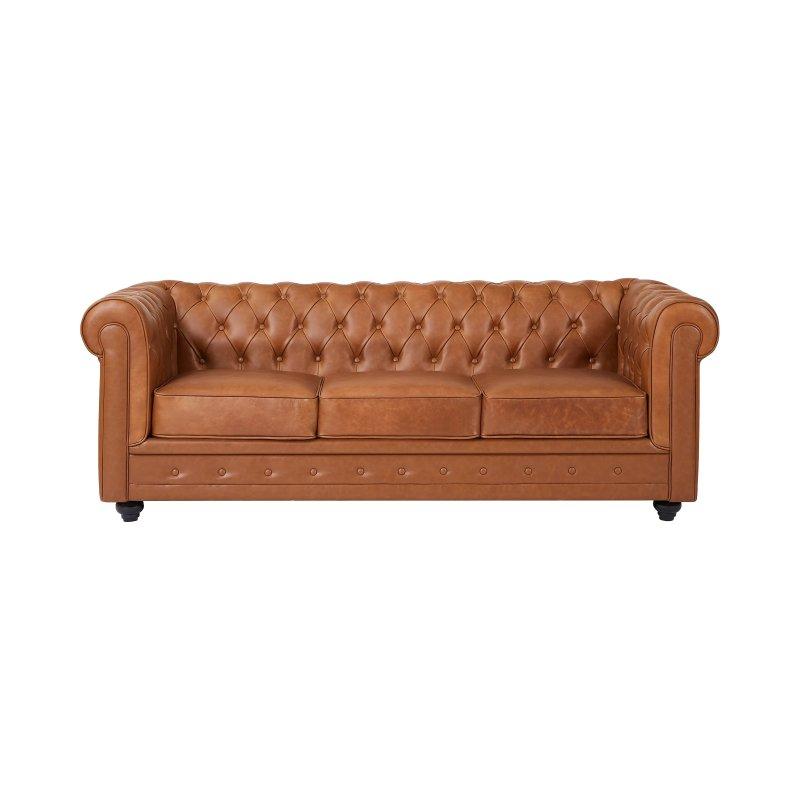 Deve Tüyü Deri Kapitoneli 3 Kişilik Chesterfield Koltuk - 205 cm - 155323