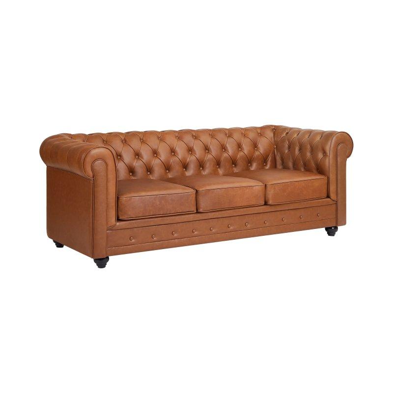 Deve Tüyü Deri Kapitoneli 3 Kişilik Chesterfield Koltuk - 205 cm - 155323