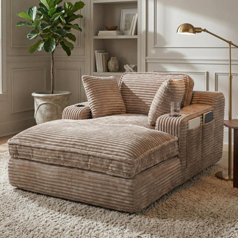 Deve Tüyü Fitilli Kadife Geniş Oturumlu Yan Cepli ve Bardaklıklı Dinlenme Koltuğu - 133x171 cm - 156385