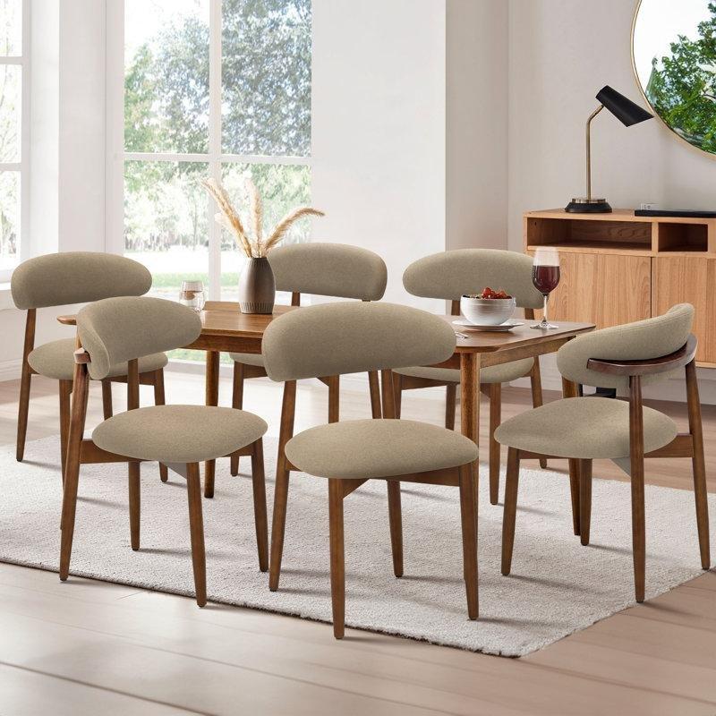 Deve Tüyü Kumaş Döşemeli Masif Ahşap Sandalye 6lı Set - 146622