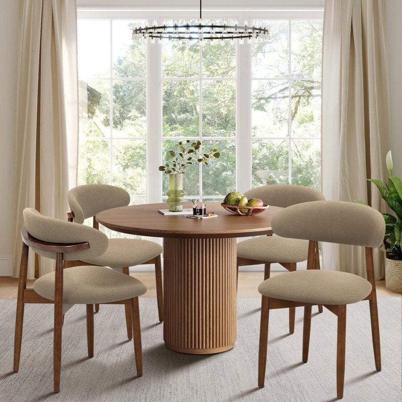 Deve Tüyü Masif Ahşap Kumaş Kaplı 4lü Set Sandalye - 146475