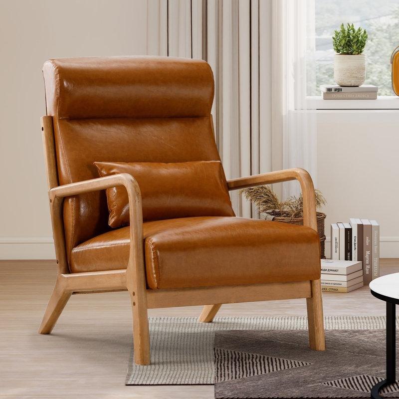 Deve Tüyü Suni Deri Masif Ahşap Kırlentli Geniş Oturumlu Koltuk - 67 cm - 156751