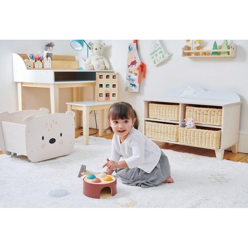 Doğal Ahşap 4 Hasır Sepetli Oturaklı Oyuncak Dolabı - 70 cm - 150360