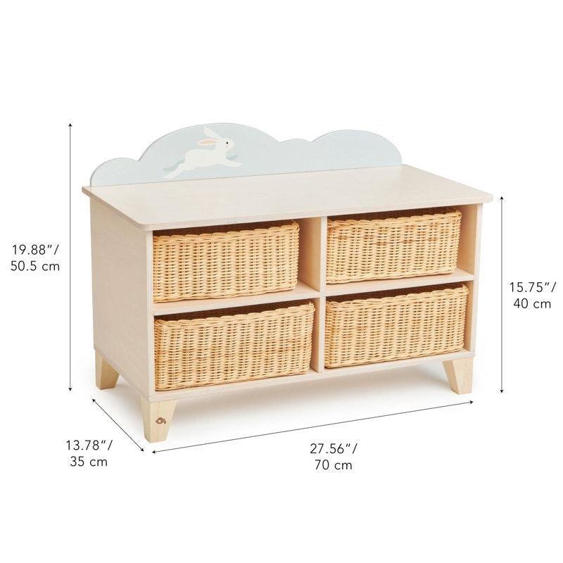 Doğal Ahşap 4 Hasır Sepetli Oturaklı Oyuncak Dolabı - 70 cm - 150360