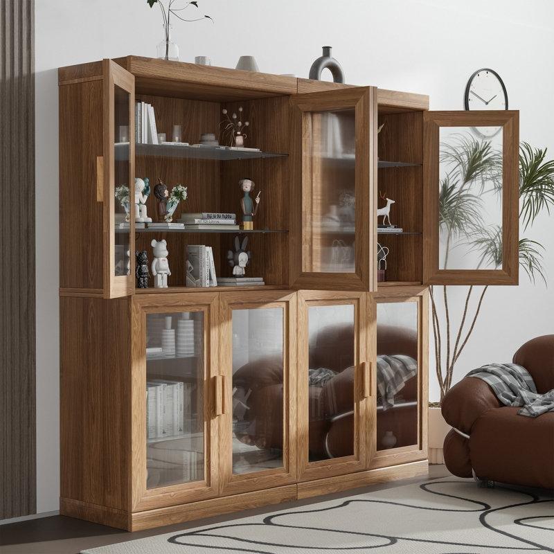 Doğal Ahşap Dokulu 8 Raflı 4'lü Set Cam Vitrin - Gümüşlük - 158x158 cm - 157204