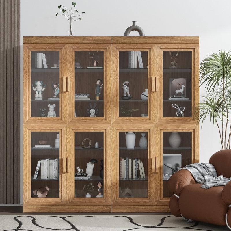 Doğal Ahşap Dokulu 8 Raflı 4%27lü Set Cam Vitrin - Gümüşlük - 158x158 cm - 157204