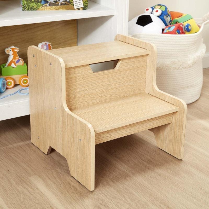 Doğal Ahşap İki Basamaklı Taşınabilir Öğrenme Kulesi - 46x43 cm - 163120