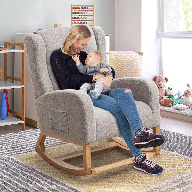 Doğal Ahşap Keten Kumaş Ayak Destekli ve Cepli Sallanan Sandalye - 146376