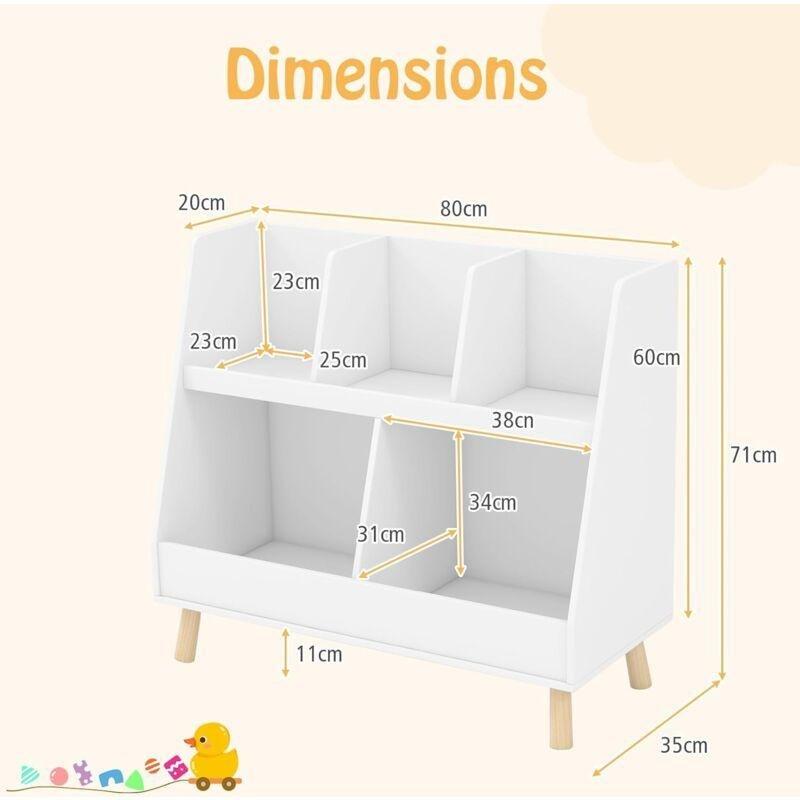 Doğal Ahşap Masif Ayaklı 5 Bölmeli Oyuncak Dolabı - 80x35x71 cm - 150561