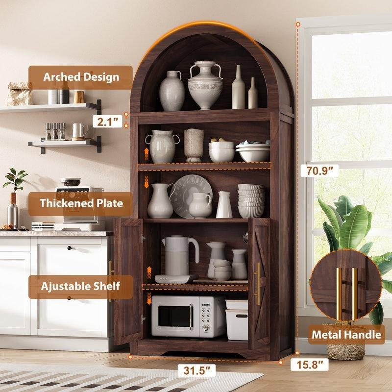 Doğal Ahşap MDF Kemerli Kapaklı ve Açık Raflı Vitrin - Gümüşlük - 181 cm - 157150