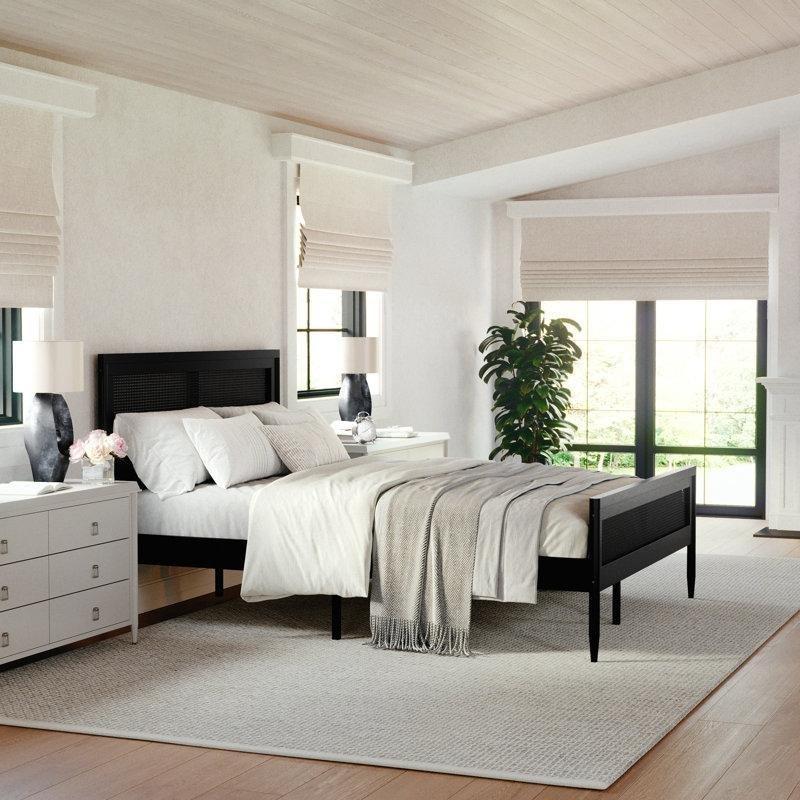 Doğal Ahşap Rattan Detaylı Masif Platform Karyola - 160x200 cm - 143389