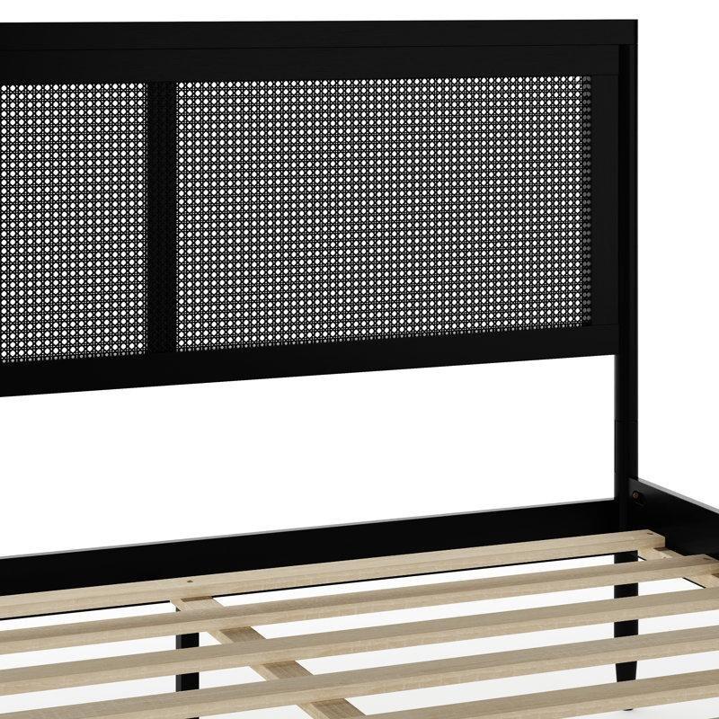 Doğal Ahşap Rattan Detaylı Masif Platform Karyola - 160x200 cm - 143389