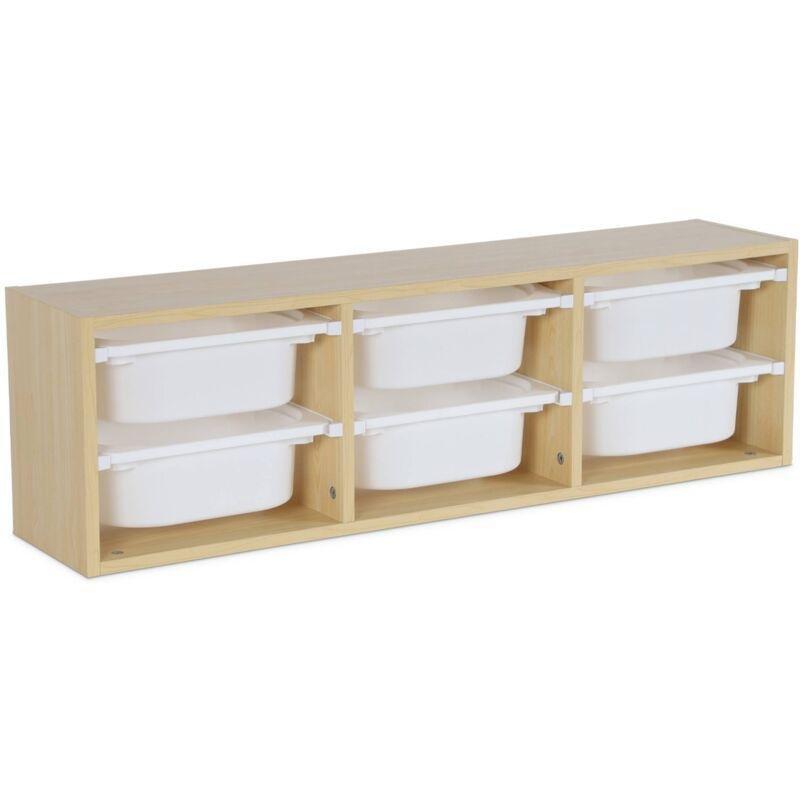 Doğal Ahşap Rengi 6 Şeffaf Plastik Sepetli Oyuncak Dolabı - 98x21x30 cm - 150976