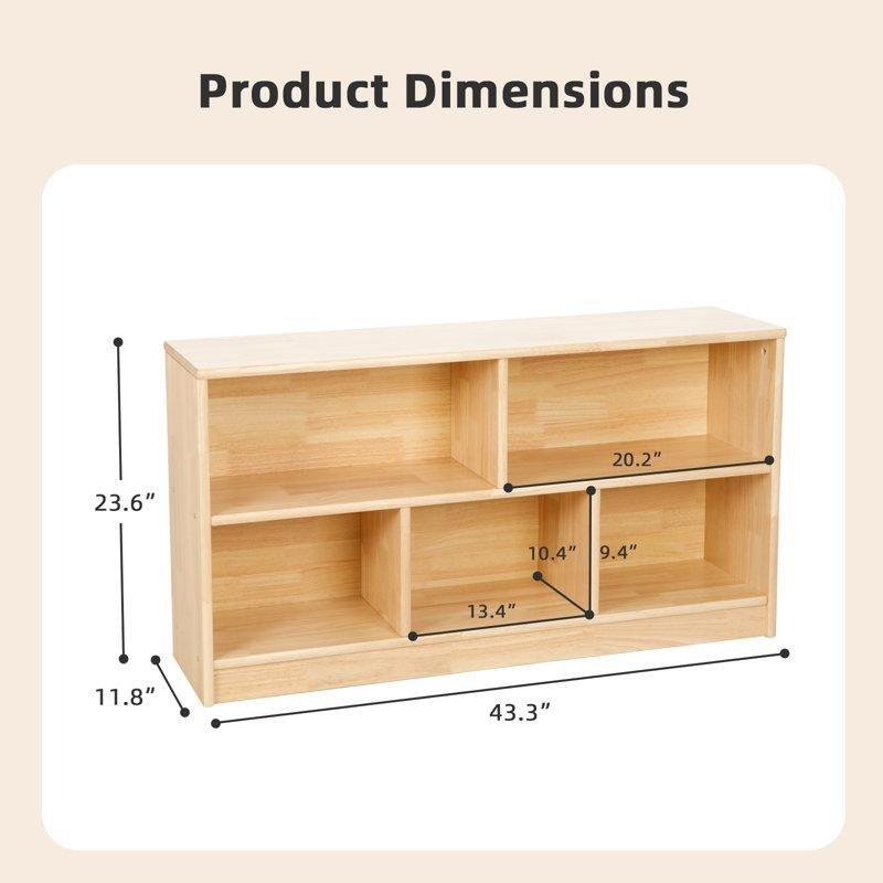 Doğal Ahşap Rengi Masif Kauçuk Ağacı Yatay Montessori Oyuncak Dolabı - 114 cm - 149964