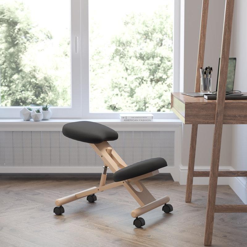 Doğal Ahşap Yüksekliği Ayarlanabilir Ergonomik Diz Destekli Tekerlekli Bar Sandalyesi - 148602