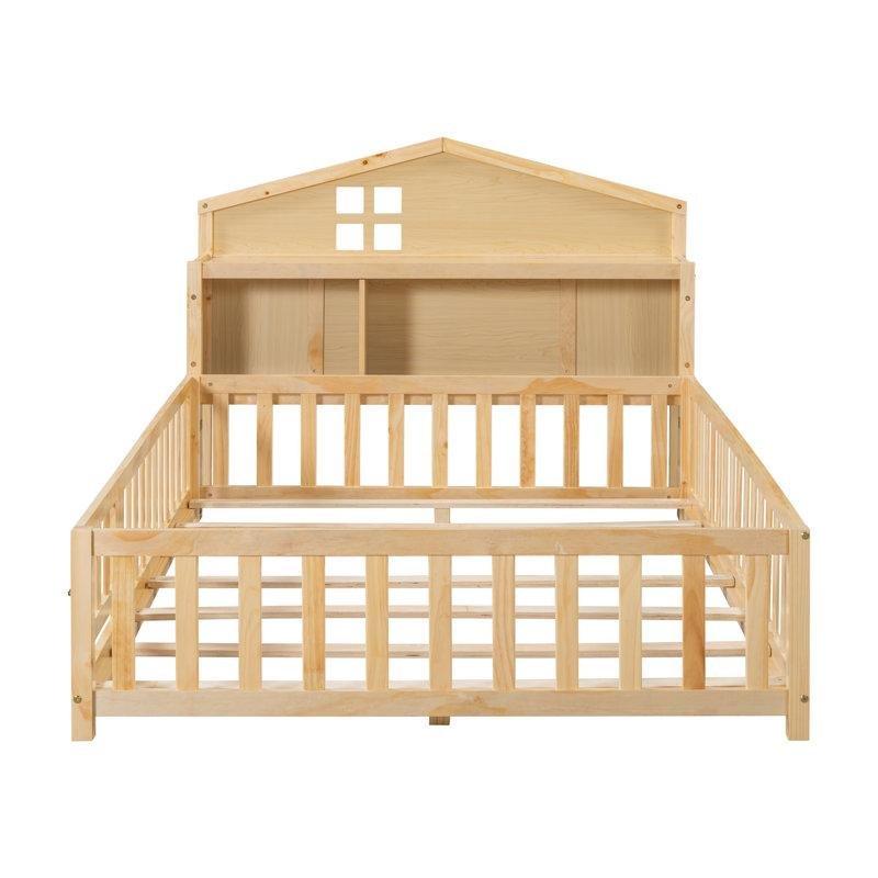 Doğal Çam ve Kontrplak Kitaplıklı ve Kara Tahtalı Montessori Karyola - 142x229 cm - 142705