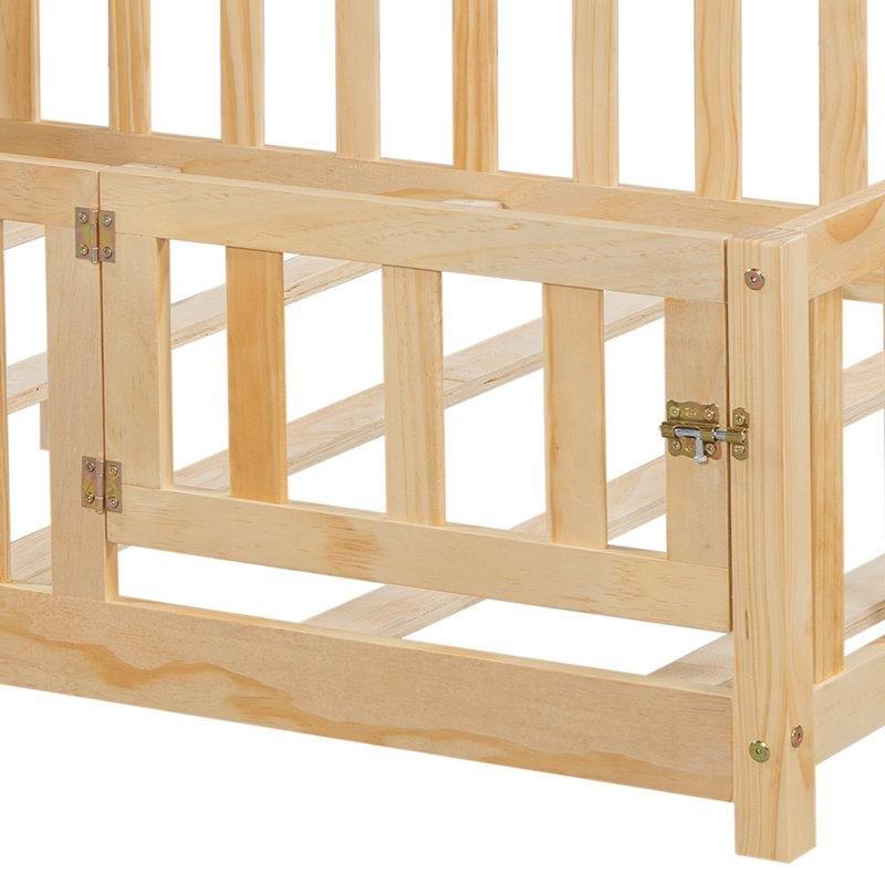 Doğal Çam ve Kontrplak Kitaplıklı ve Kara Tahtalı Montessori Karyola - 142x229 cm - 142705