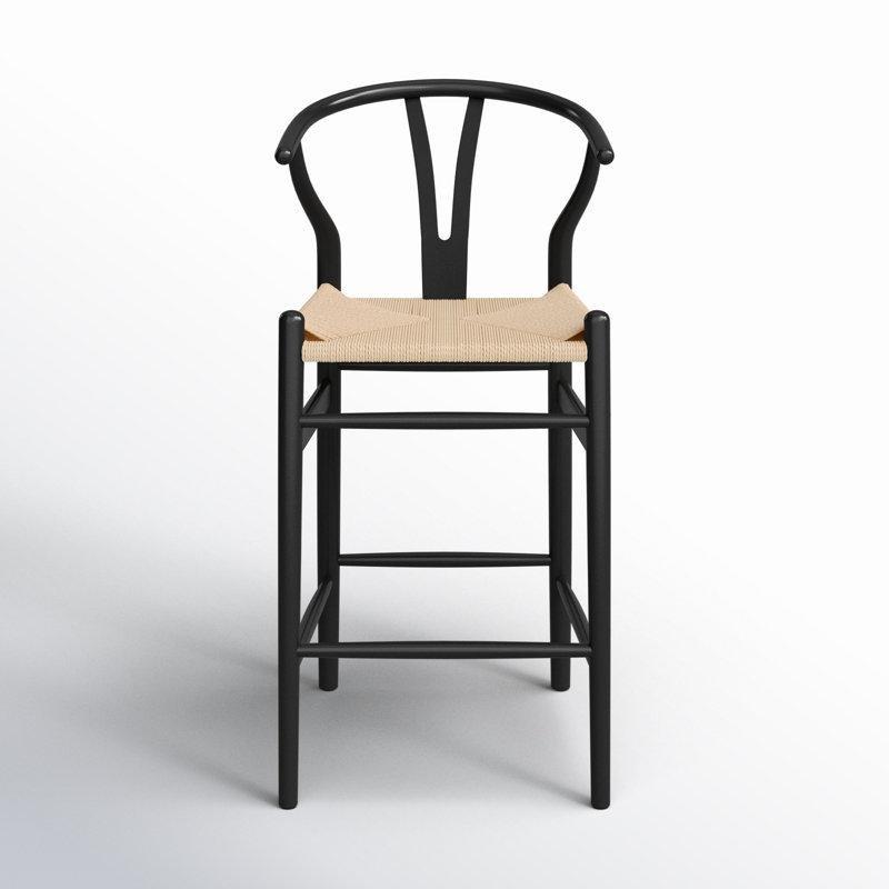 Doğal Dişbudak Ahşap Kolçaklı Hasır Oturaklı Retro Bar Sandalyesi - 68 cm - 148464