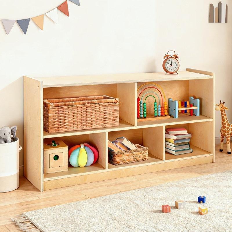 Doğal Huş Ağacı 5 Bölmeli Raflı Montessori Oyuncak Dolabı - 115x61 cm - 150237