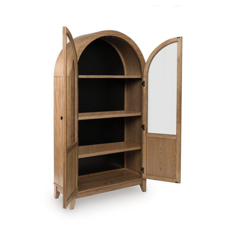 Doğal Kahverengi Masif Ahşap ve Cam Kapaklı Ayarlanabilir Raflı Vitrin - Gümüşlük - 102x41x188 cm - 157276