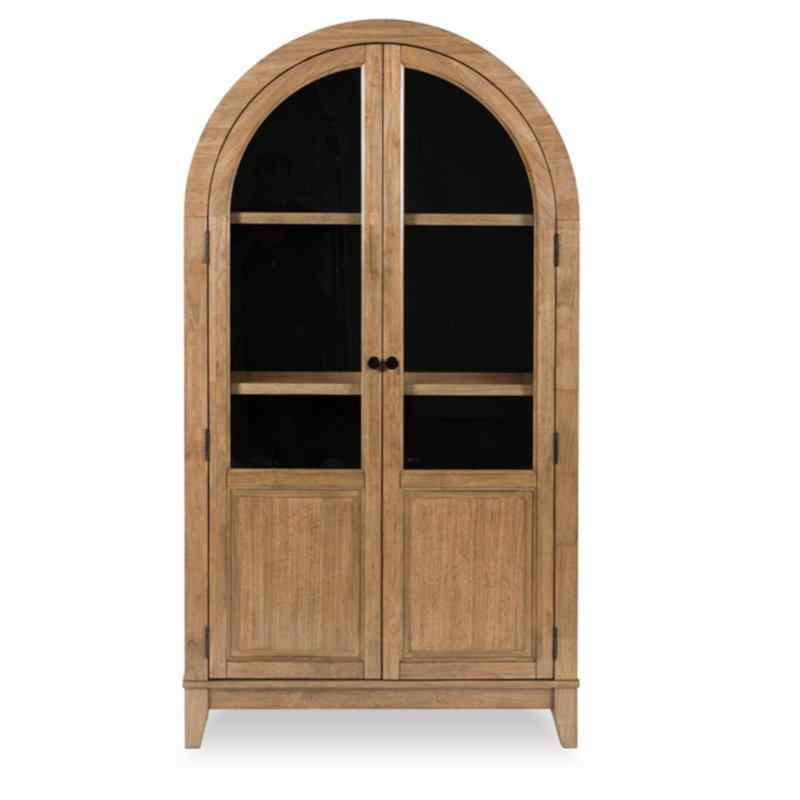 Doğal Kahverengi Masif Ahşap ve Cam Kapaklı Ayarlanabilir Raflı Vitrin - Gümüşlük - 102x41x188 cm - 157276