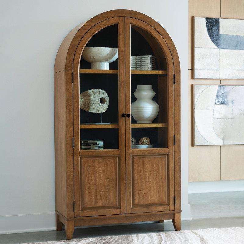 Doğal Kahverengi Masif Ahşap ve Cam Kapaklı Ayarlanabilir Raflı Vitrin - Gümüşlük - 102x41x188 cm - 157276