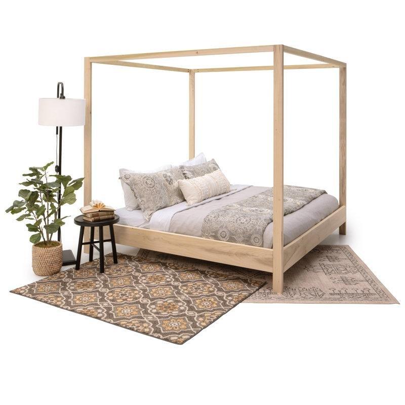 Doğal Kahverengi Masif Kavak Ağacı Dört Direkli Karyola - 202x211 cm - 142429