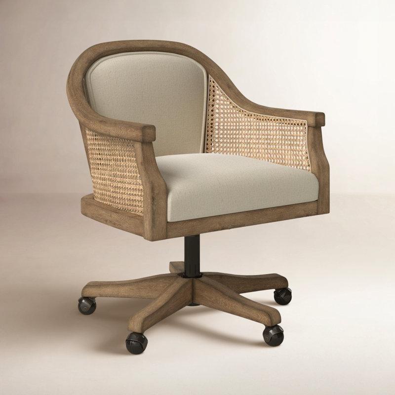 Doğal Masif Ahşap Rattan Döner Tekerlekli Çalışma Sandalyesi - 146343