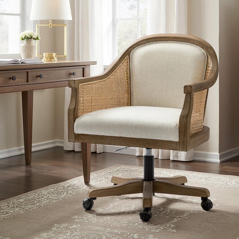 Doğal Masif Ahşap Rattan Döner Tekerlekli Çalışma Sandalyesi - 146343