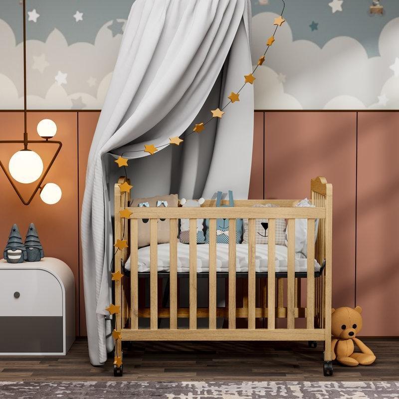 Doğal Masif Ahşap Tekerlekli 3 Kademeli Ayarlanabilir Mini Beşik - 107x72 cm - 161971