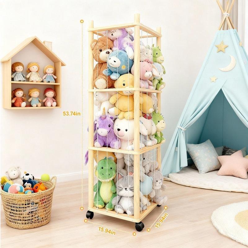 Doğal Masif Ahşap Tekerlekli Minderli Oyuncak Dolabı - 135x41x41 cm - 150270