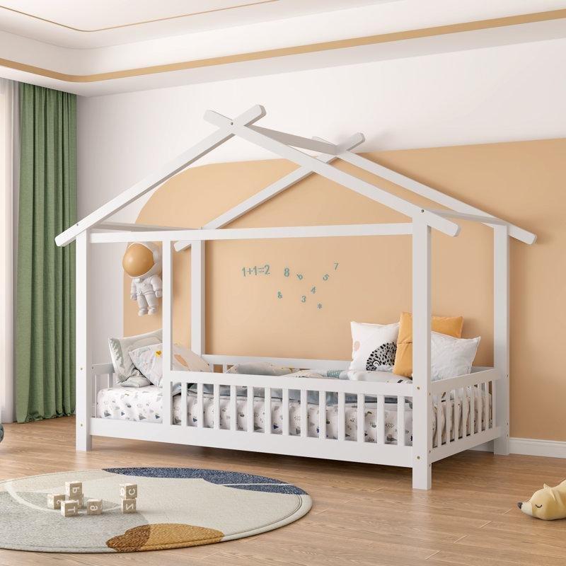 Doğal Masif Çam Çatılı ve Korkuluklu Montessori Karyola - 107x231 cm - 142657