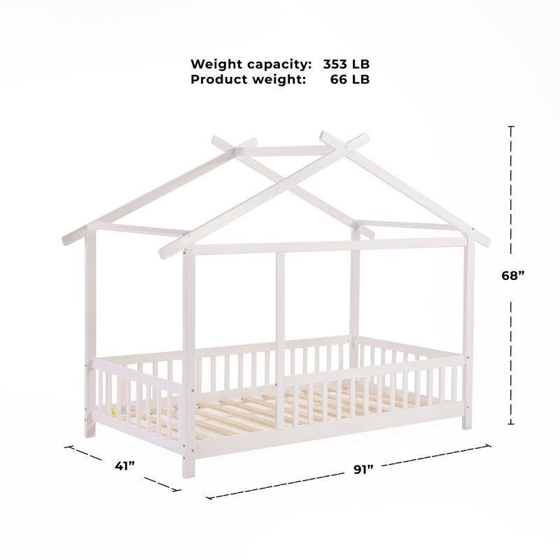 Doğal Masif Çam Çatılı ve Korkuluklu Montessori Karyola - 107x231 cm - 142657