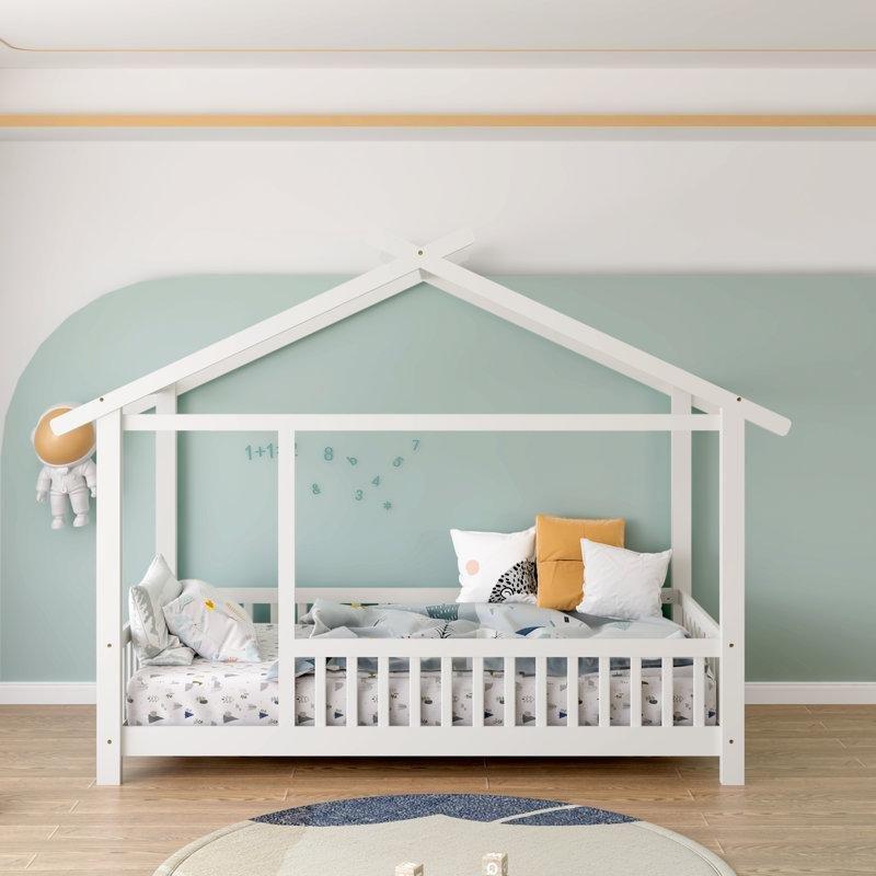 Doğal Masif Çam Çatılı ve Korkuluklu Montessori Karyola - 107x231 cm - 142657